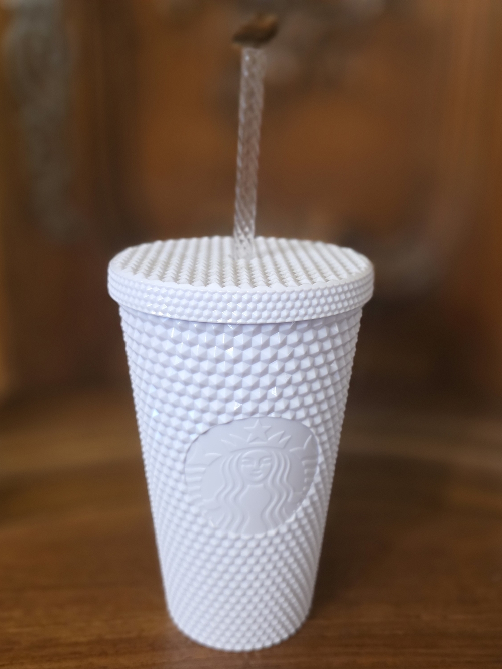 Starbucks White Cup Studded Mint Green Interior w/Straw and Lid, 16oz--NEW